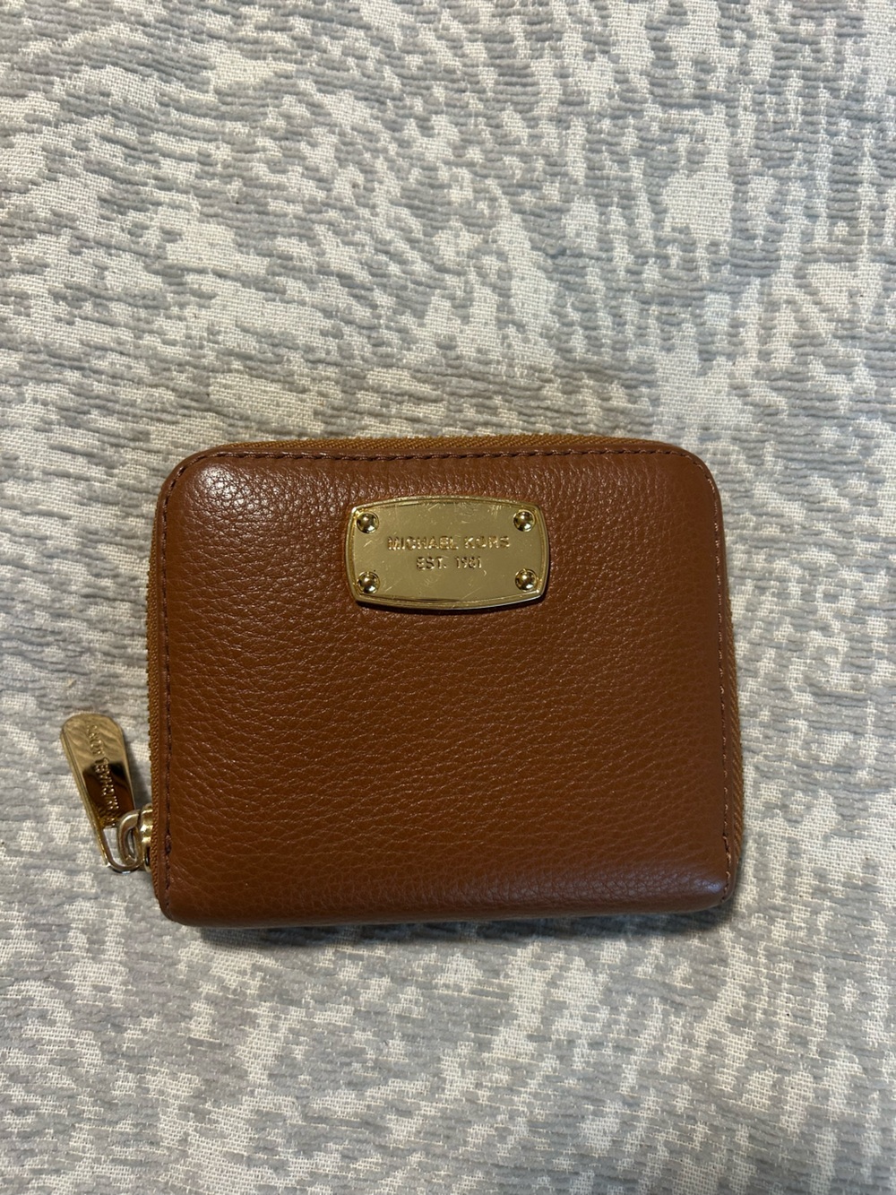 Michael Kors Caramel Brown Pebbled Leather Zip-Around Wallet with Gold Plate